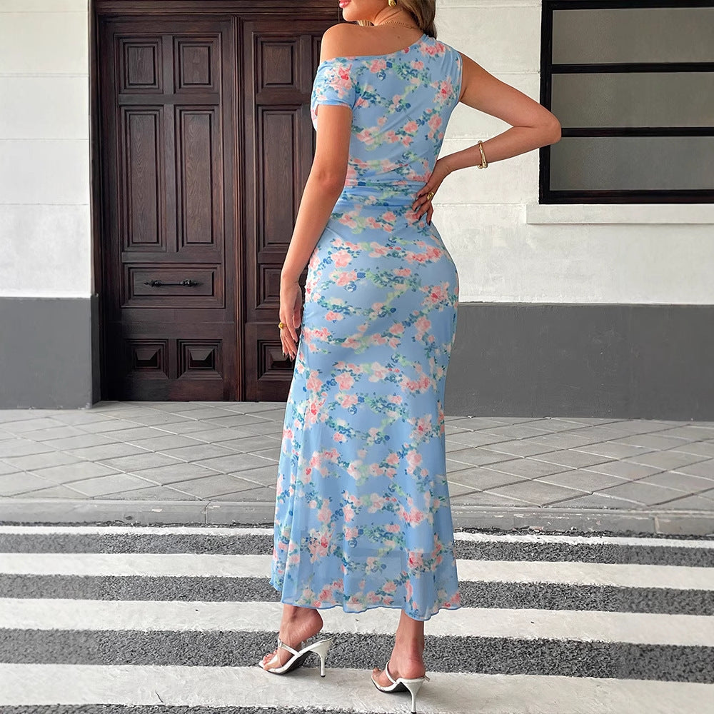 Damen Maxikleid mit asymmetrischem Schnitt und floralem Muster R&B