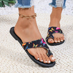 Damen Bequeme Zehentrenner-Sandalen mit floralen Motiven und ergonomischem Fußbett R&B