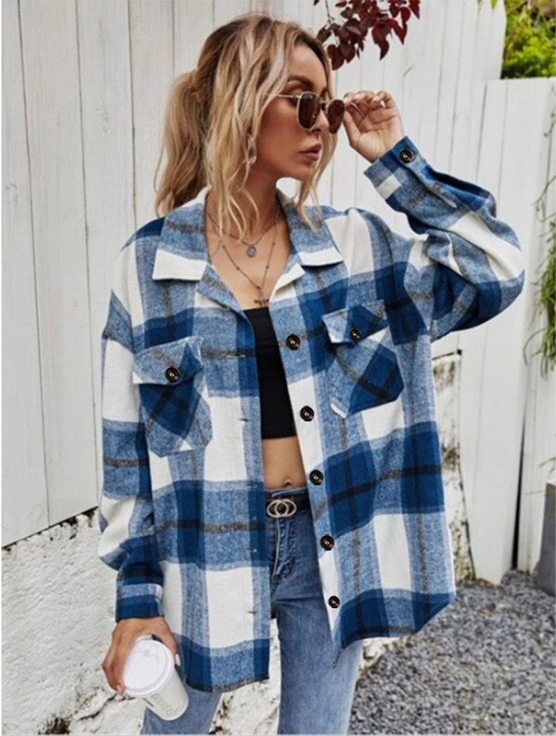 Damen Karierte Flanelljacke mit Brusttaschen R&B