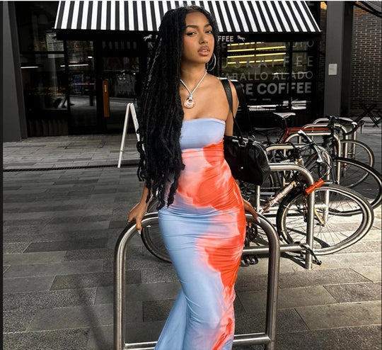 Damen Figurbetontes Langarmkleid mit modernem Farbverlauf und schmalem Schnitt R&B