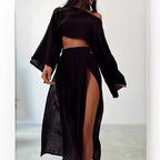 Damen Zweiteiliges Maxikleid mit Off-Shoulder-Design und Schlitz R&B