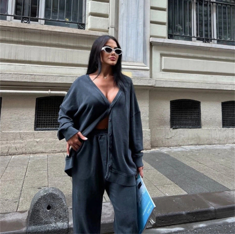 Damen lässiger Oversized Cardigan mit Knöpfen R&B