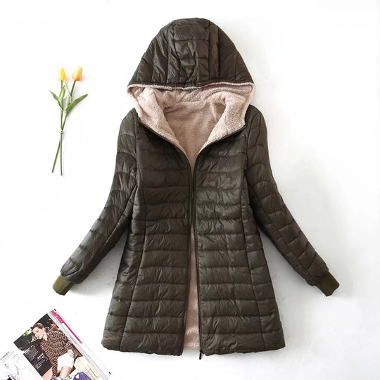Damen gesteppte Übergangsjacke mit Kapuze und kuscheligem Innenfutter R&B