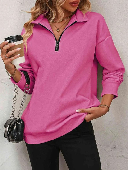 Damen Sportlicher Pullover mit halbem Reißverschluss und gemütlichem Schnitt R&B