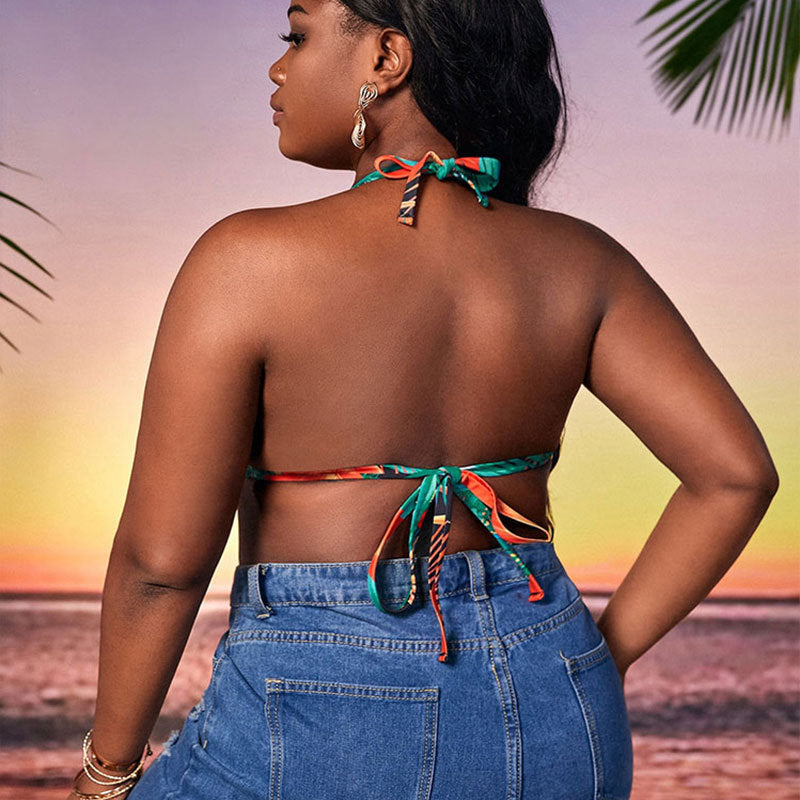 Damen Triangel-Bikini mit buntem Blumenmuster