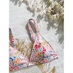 Damen Triangel-Bikinioberteil mit verspieltem Blumenmuster und verstellbaren Trägern R&B