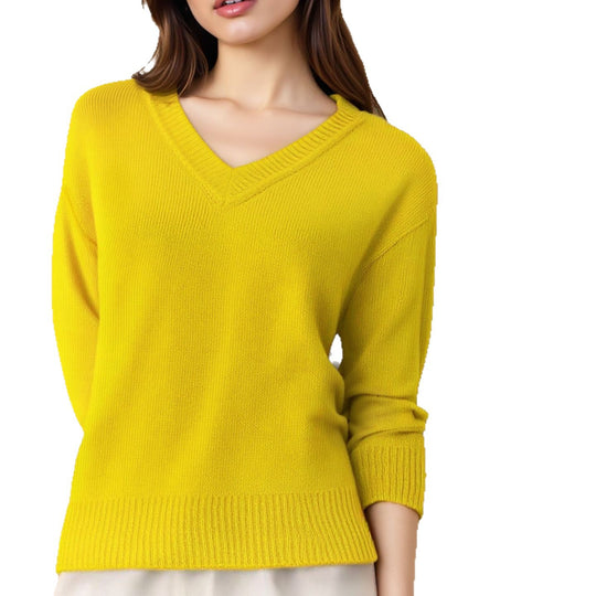 Damen Pullover mit V-Ausschnitt und strukturierter Optik R&B