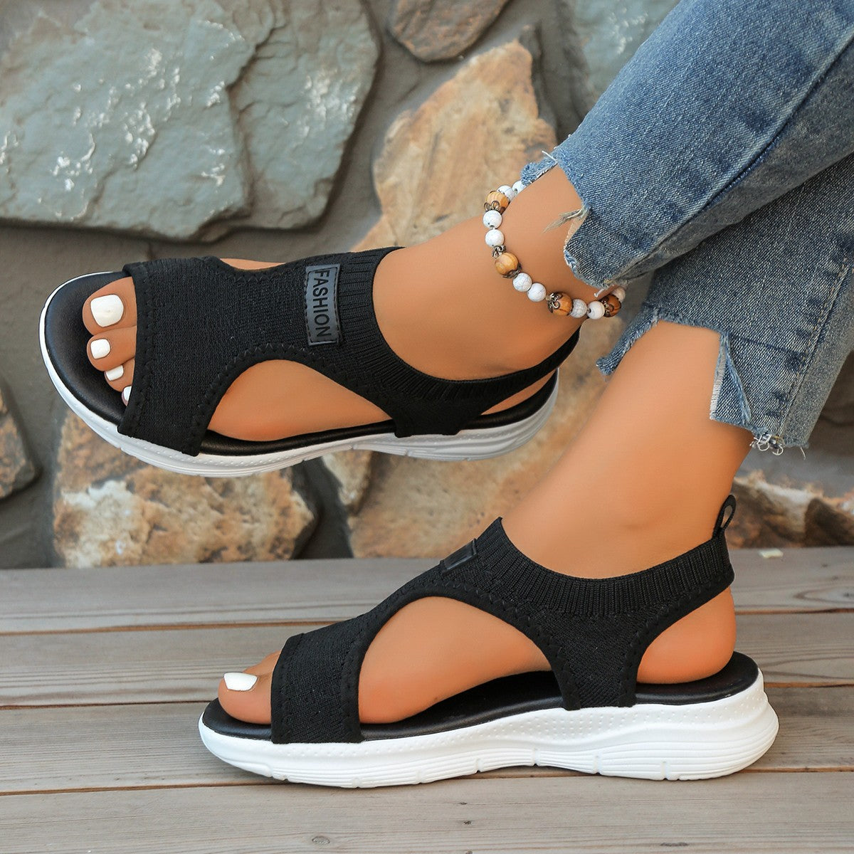 Damen Bequeme Freizeit-Sandalen mit elastischen Riemen und gepolsterter Sohle R&B