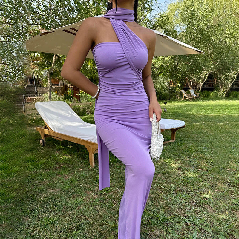 Damen Elegantes Maxikleid mit asymmetrischem Design und Drapierung R&B