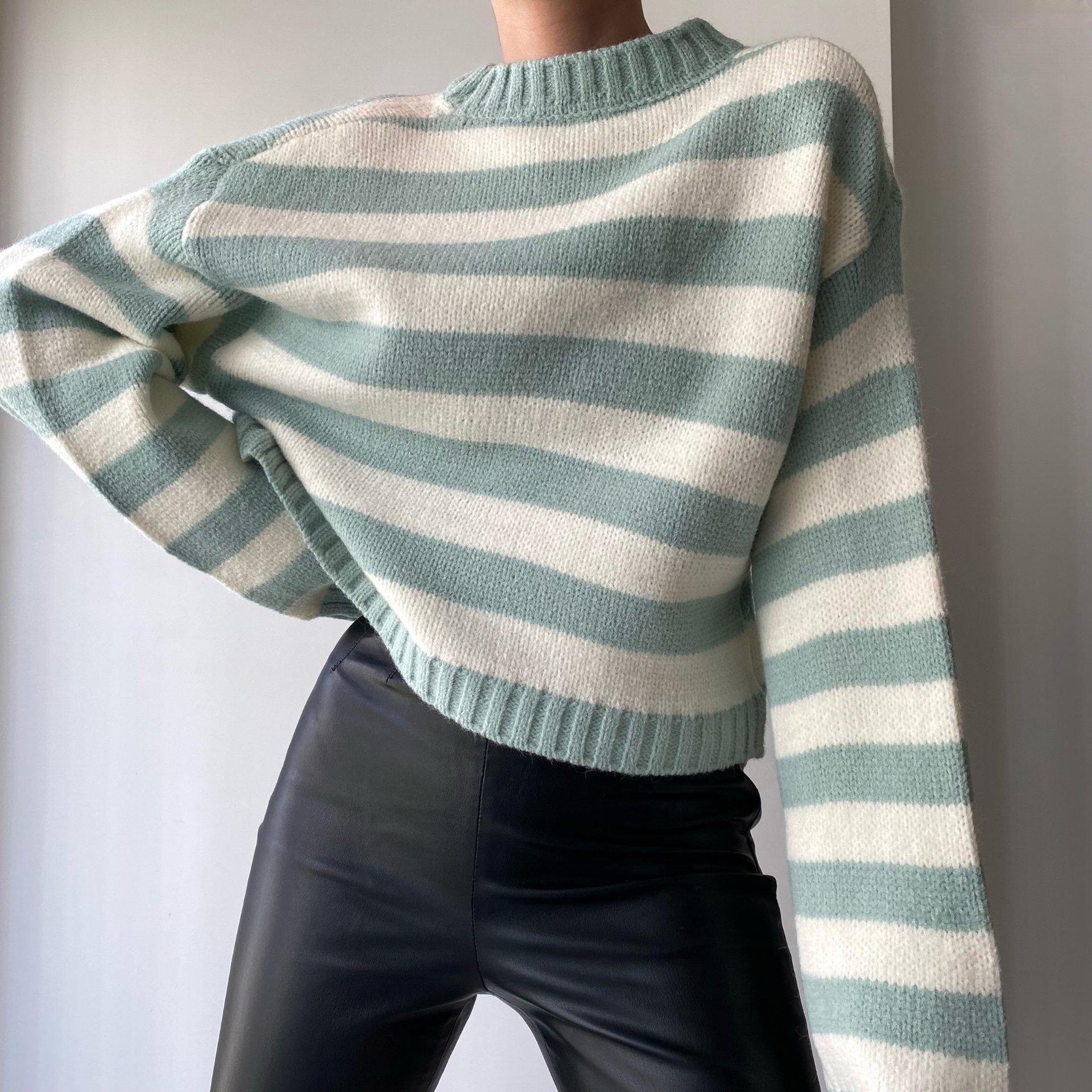 Damen lässiger Pullover mit modernem Streifenmuster und bequemen Schnitt R&B