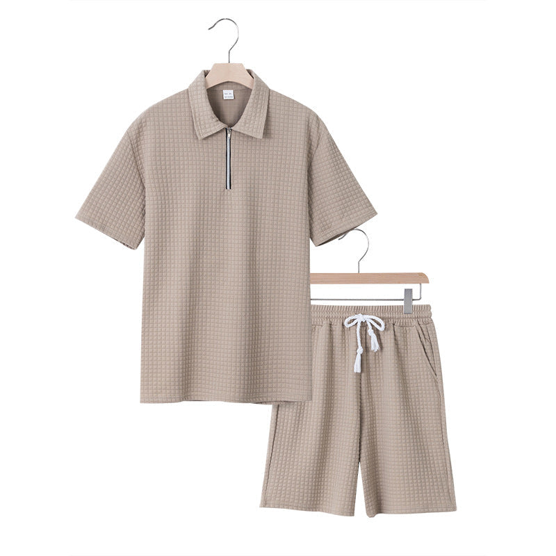 Herren lässiges Kurzarm-Set mit strukturiertem Design und elastischem Bund R&B