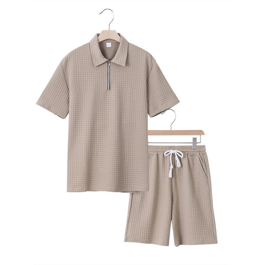 Herren lässiges Kurzarm-Set mit strukturiertem Design und elastischem Bund R&B