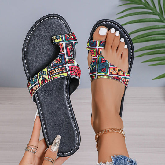 Damen Riemchen-Pantoletten mit buntem Design und komfortabler Sohle R&B