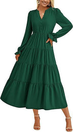 Damen Maxikleid mit modischen Volants und dezentem Cut-out R&B