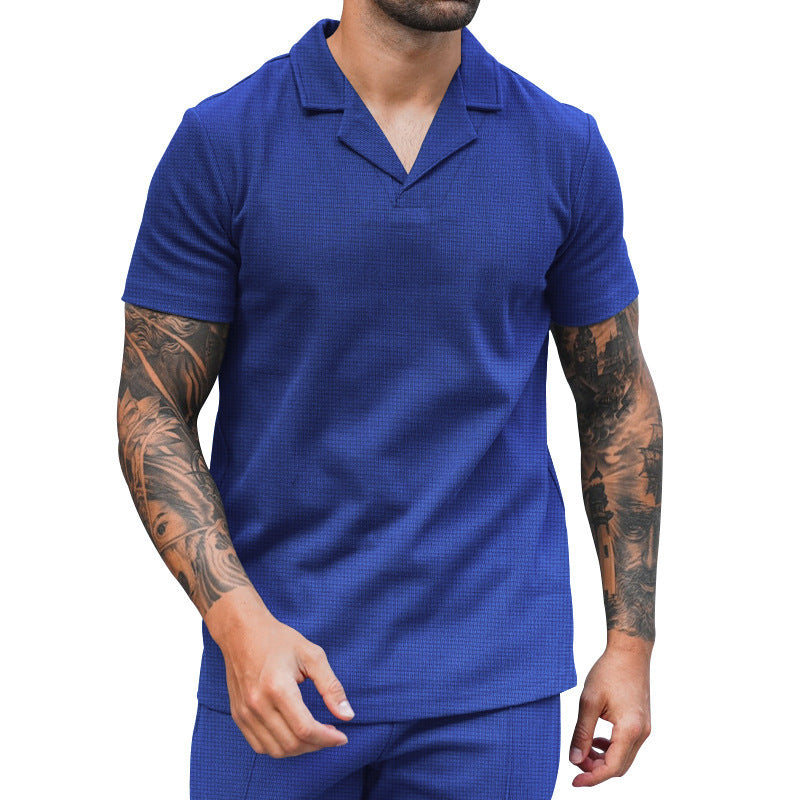 Herren Kurzarm Hemd mit klassischem Henley-Ausschnitt und strukturierter Oberflächenbeschaffenheit R&B