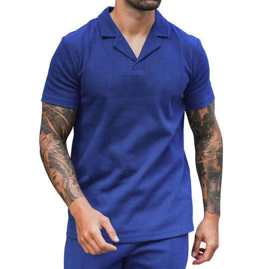 Herren Kurzarm Hemd mit klassischem Henley-Ausschnitt und strukturierter Oberflächenbeschaffenheit R&B