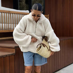 Damen Fleece-Pullover mit hohem Kragen und seitlichen Taschen R&B