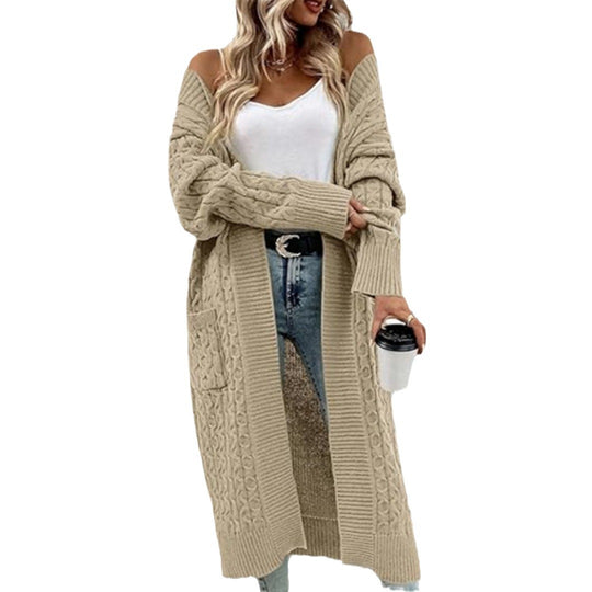 Damen Strickjacke mit grobem Zopfdesign und praktischen Taschen R&B