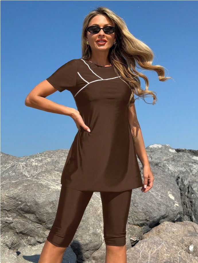 Damen Sportliches Badeset mit kurzem Oberteil und Leggings R&B