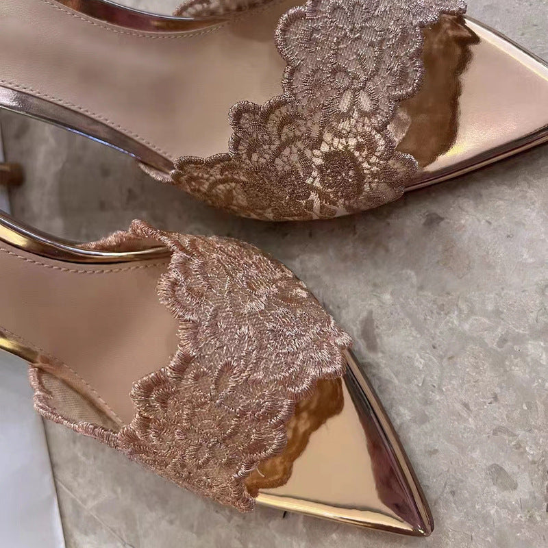 Damen Elegante und modische Slingback-Pumps mit floraler Spitze R&B