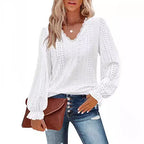 Damen Bluse mit Spitzenmuster und Ballonärmeln R&B