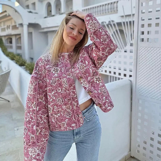 Damen modische Blütenmuster Jacke mit voluminösen Ärmeln R&B