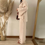 Damen bequeme und stilvolle Blusen-Hosen-Kombination mit eleganter Struktur R&B