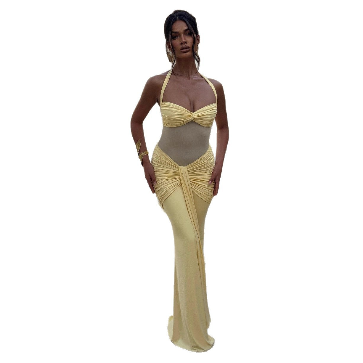 Damen figurbetontes Abendkleid mit innovativem Rüschendesign und fließendem Schnitt R&B