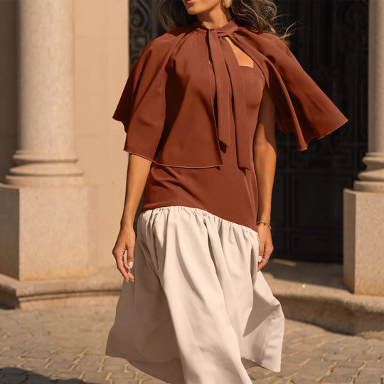 Damen Freizeitkleid mit voluminösem Überwurf und elegantem Taillenband R&B