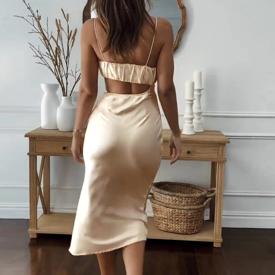 Damen Elegantes Cut-Out Kleid mit schmalen Spaghetti-Trägern und drapiertem Oberteil R&B