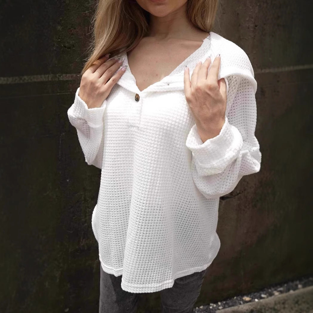 Damen lässiger Kapuzenpullover mit strukturiertem Design und Knopfdetails