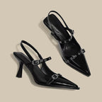 Damen elegante Slingback-Pumps mit spitzem Zehenbereich und modischen Schnallen R&B