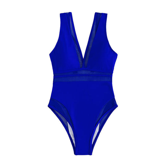 Damen Design-Einteiler Badeanzug mit tiefem V-Ausschnitt und sportlichem Schnitt R&B