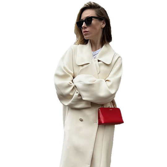 Damen Elegante Oversized Wolljacke R&B