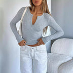 Damen Langarm-Hemd mit Knopfleiste und schmalem Schnitt R&B