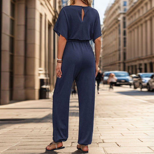 Damen lässiger Jumpsuit mit eleganter Drapierung und Taillierung R&B