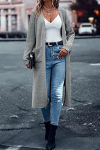 Damen Langer Strickmantel mit strukturiertem Design und praktischen Taschen