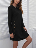 Damen Sweatkleid mit Knopfleiste und langen Ärmeln R&B