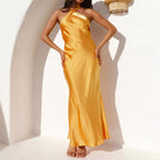 Damen elegantes Maxikleid mit raffiniertem Schnitt und schulterfreiem Design R&B