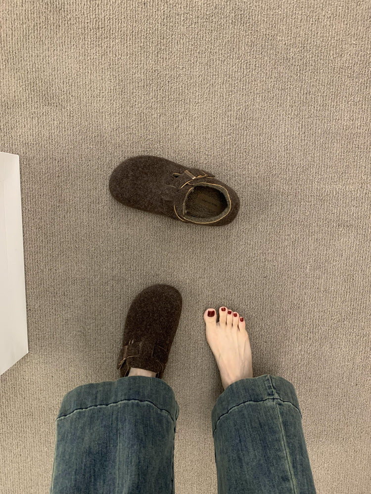 Damen Filz Clogs mit modischem Riemchen und bequemem Fußbett R&B