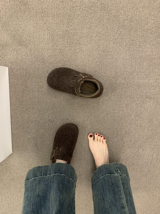 Damen Filz Clogs mit modischem Riemchen und bequemem Fußbett R&B
