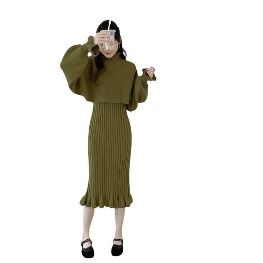 Damen Strickkleid mit hochgeschlossenem Kragen und Rippstruktur R&B
