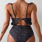 Damen Hochgeschnittener Bikini mit floralem Rüschendesign R&B