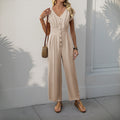 R&B | V-Ausschnitt einfarbiger elastischer Overall mit hoher Taille und weitem Bein