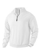Herren nan texturierter Strickpullover mit Halbzip, geflochtenem Zopfmuster und hohem Stehkragen R&B