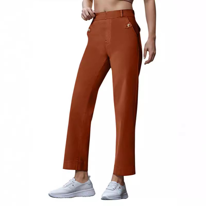 Damen Weite High-Waist Hose mit modischen Knopfdetails R&B
