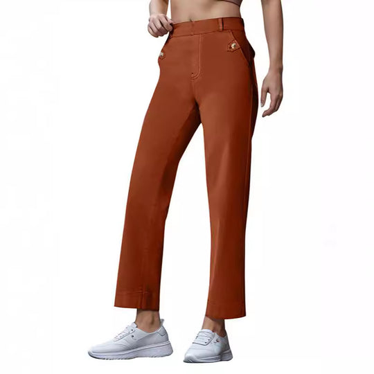 Damen Weite High-Waist Hose mit modischen Knopfdetails R&B