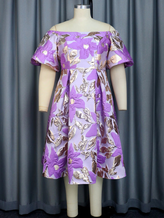 Damen Off-Shoulder Kleid mit floralen Präge-Details R&B