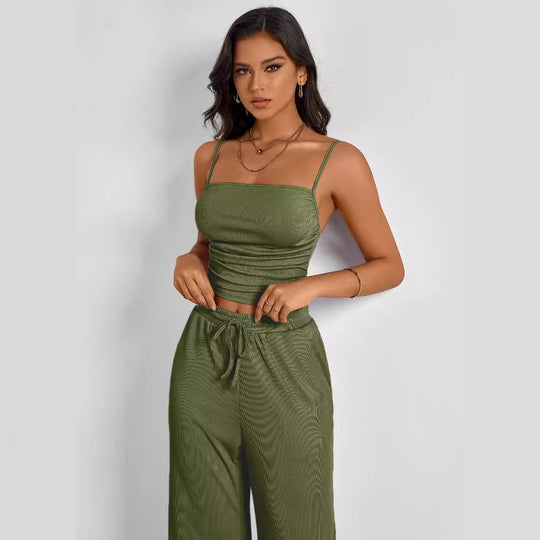Damen Ripp-Top mit verstellbaren Spaghettiträgern und elastischer Taille R&B