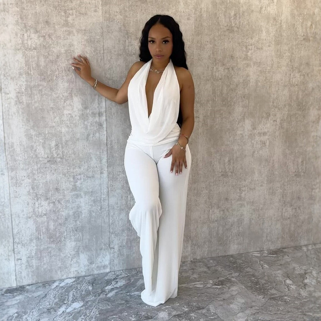 Damen Jumpsuit mit elegantem Wickeldetail und weiten Beinpartien R&B